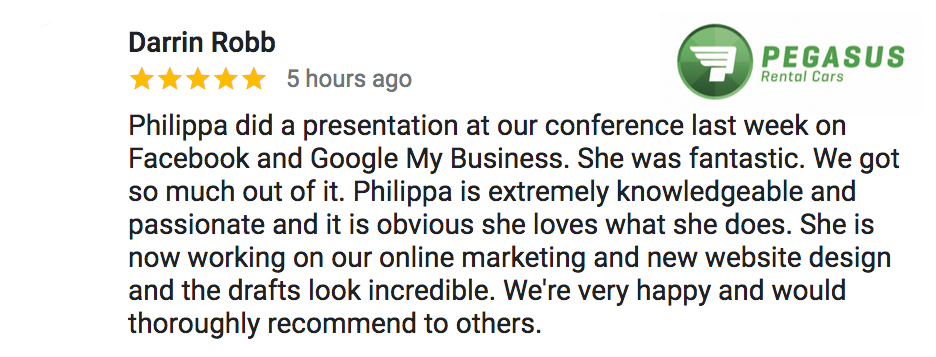 Testimonial from a participant of social media workshop presented by Philippa Crick